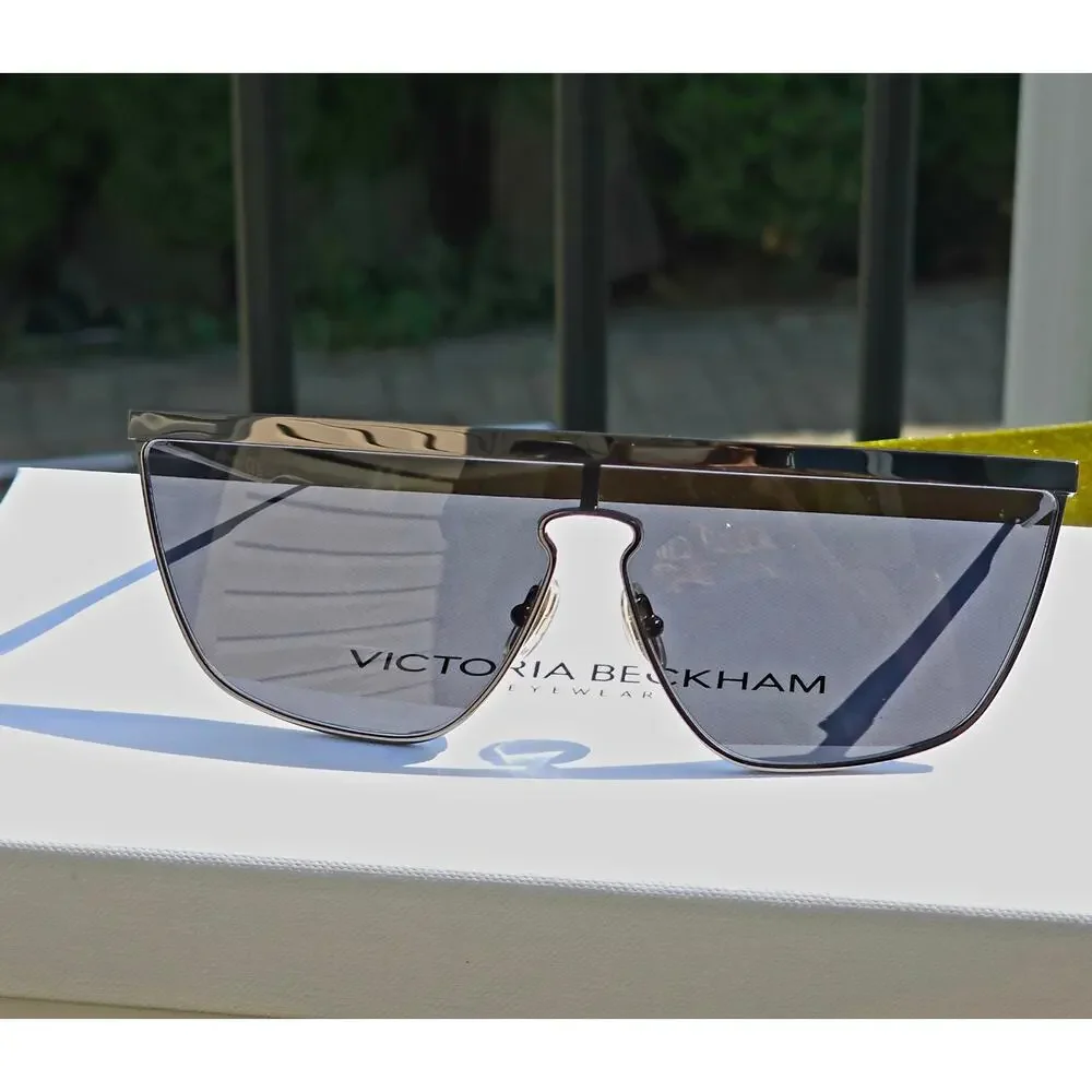 Victoria Beckham VB245S 046 Shield Sunglasses – Dark Ruthenium & Grey NIB